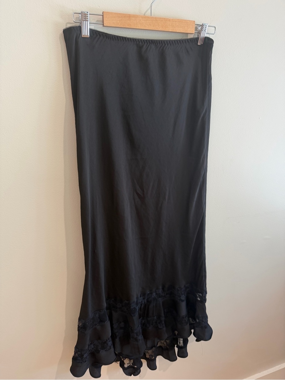 Free People Classic Black Midi Skirt with Lace Trim
